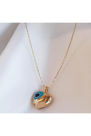 Nazar Boncuklu Gold Kaplama Açılır Kapanır İsim Yazılabilen Gümüş Kolye Gümüş