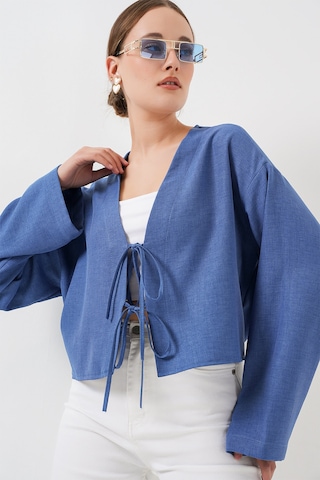Bigdart Önü Bağlamalı Keten Kimono 960 - İndigo