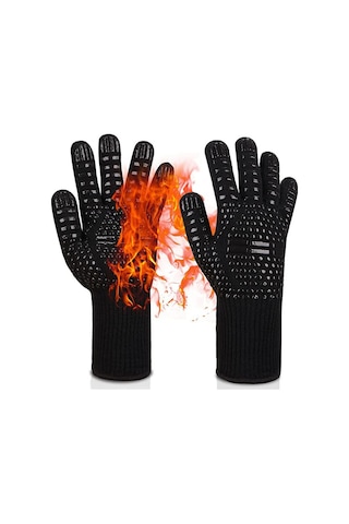 Izgara Eldivenleri Fırın Eldivenleri 800 C'ye Kadar Isıya Dayanıklı Pişirme Eldivenleri Barbekü Izgara Eldivenleri Siyah