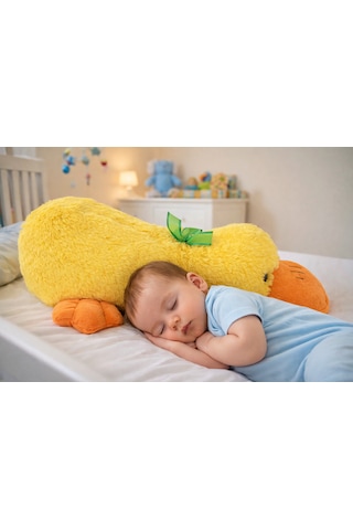 Merty Avm 55 Cm Peluş Yatan Ördek - Yumuşak Uyku Arkadaşı & Çocuk Odası Dekoratif Yastık Ce Sertifikalı Sarı