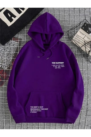 Altamira Unisex Happiest Baskılı Oversize Kapşonlu Sweatshirt 001