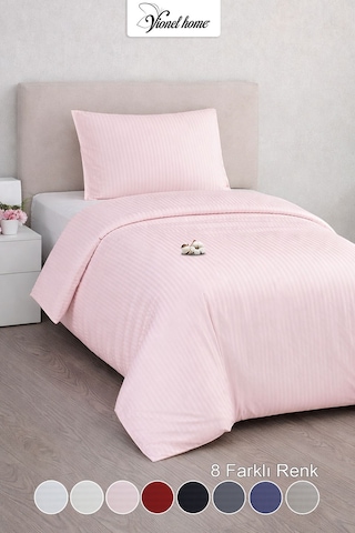 Tek Kişilik %100 Pamuk Saten Nevresim Seti Premium Seri 8 Renk Seçeneği 160x220 Pembe