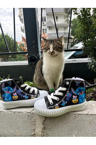 Scarpe Magiche Stıch Desenli Keten Bilekli Fermuarlı Çocuk Sneaker 31-35 Numara Arası Işıksızdır Siyah