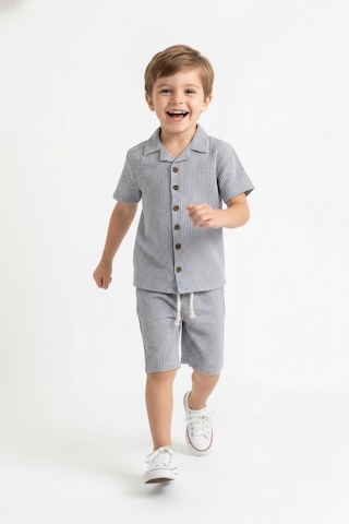 Miababy Bürümcük Gömlek Şort 2li Takım İndigo