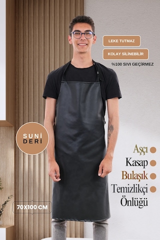 Suni Deri Su Geçirmez Bulaşıkçı Önlüğü Aşçı Önlüğü Kasap Önlüğü Temizlikçi Önlüğü Siyah