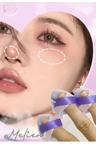 Melien Çift Kurdele Pamuk Yıkanabilir Kadife Puf Makyaj Süngeri Lila - Siyah 2'li