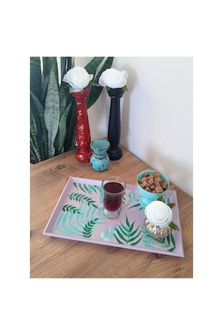 El Boyaması Ahşap Tepsi Küçük Boy Pudra