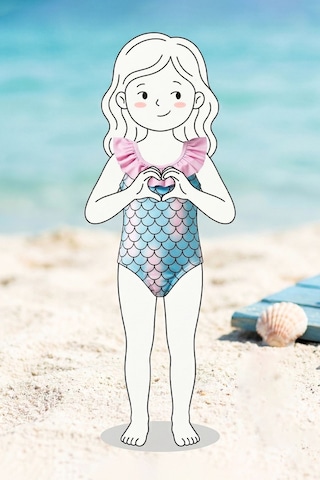 Zuzunga Kız Çocuk Mermaid Desenli Fırfırlı Mayo Mavi-pembe
