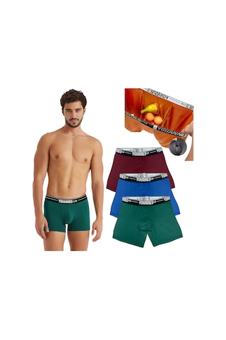 Yohannes Club, Erkek Özel Anatomik Pamuklu Boxer, Renk Seçenekli,3'lü Paket, Bordo,yeşil,mavi Çok Renkli