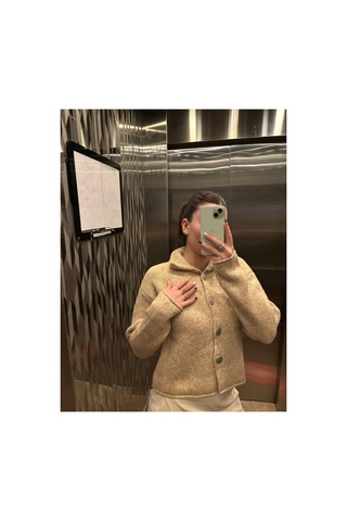 Genel Markalar Kadın Bej Polo Yaka Düğmeli Oversize Triko Hırka Uzun Kollu Basic Günlük Hırka Bej 923228701 Bej