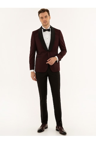 Cacharel Bordo Slim Fit Damatlık Kırmızı