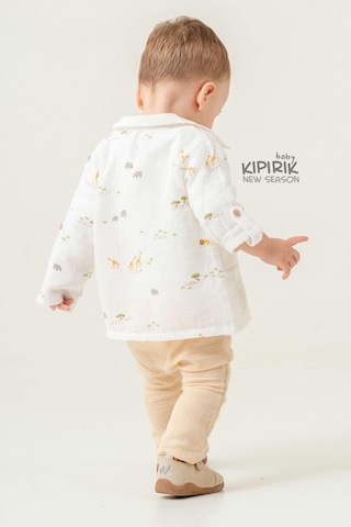 Caramell 3'lü Bebek Takımı Müslin Gömlek Pantalon Tişört Zürafa Desenli -1116 Ekru