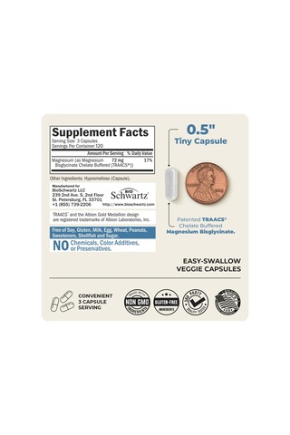 Bioschwartz Maximum Absorption Magnesium Bisglycinate Sleep, Muscle, Bone & Joint Support 360 Veggie