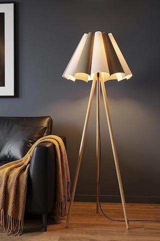 Woody Tripod Flora Çift Renkli Zemin Lambaderi, Kumaş Başlıklı Ayaklı Lamba Ve Salon Oturma Odası Aydınlatması - Modern Dekoratif Yer Lambası Diğer