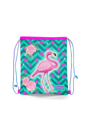 Coral High Kids Su Yeşili Pembe Flamingo Desenli İpli Büzgülü Sırt Çantası 22481 Yeşil
