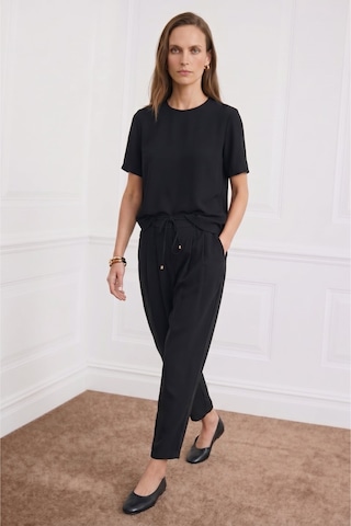 Sateen Kısa Kollu Bluz - Siyah-137405
