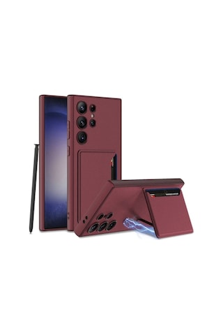 Galaxy S24 Ultra Suni Deri Arka Yüzey Zore Kartlıklı Kıpta Silikon Kapak Mürdüm