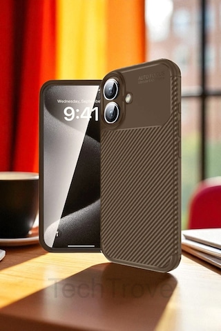Apple Uyumlu iPhone 16 Kılıf Kamera Korumalı Darbe Emici Karbon Fiber Desenli Kapak