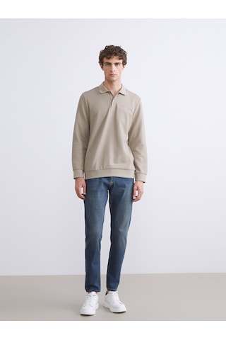 Lcwaıkıkı Classic Bej Polo Yaka Uzun Kollu Erkek Sweatshirt
