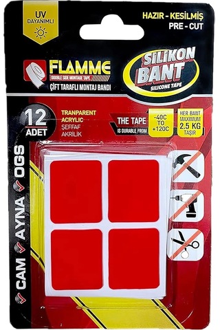 Montaj Bandı 2.5 Kg - Çift Taraflı Hazır Kesilmiş Silikon Bant 12'li Montaj Bandı, Şeffaf