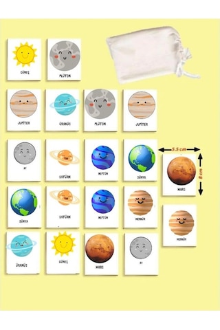 Zeka Kartları Eşleştirme Oyunu Gezegenler Ahşap Eğitici Puzzle Oyun