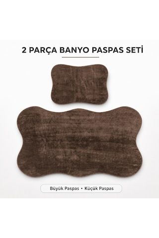 2 Li Banyo Paspası Halısı Seti Kaymaz Tabanlı Yıkanabilir Klozet Takımı Kahve