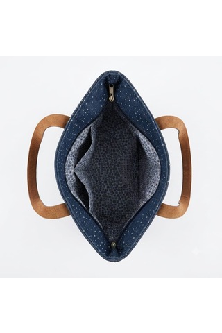 Kadın El Yapımı Nokta Desenli Denim Omuz Çantası Kot Lacivert