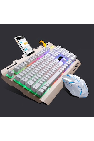 Chasing Leopard G700 Usb Rgb Arka Işıklı Kablolu Optik Oyun Fare Ve Klavye Seti, Klavye Kablolu Uzunluğu: 1.35m, Fare Kablolu Uzunluğu: 1.3m Beyaz Optik