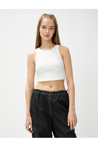 Koton Basic Atlet Halter Yaka Nervürlü Dar Kesim Ekru 3sal30179ık 3SAL30179IK010 Ekru