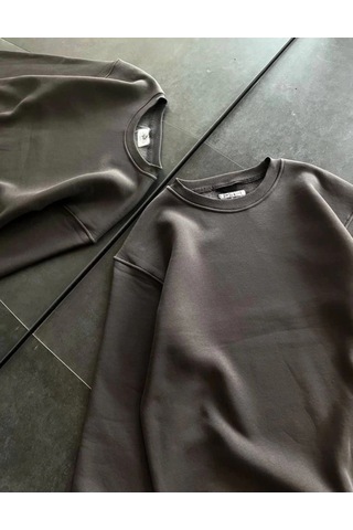 Freedom Store Kadın Bisiklet Yaka 3 İplik Pamuklu Basic Sweatshirt - Füme