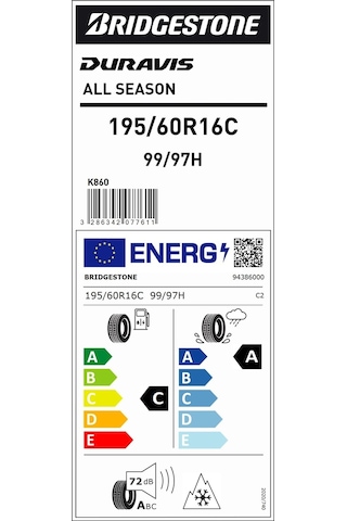 Bridgestone 195/60 R16 C 99/97H Duravis A/S M+S Dört Mevsim Lastiği 2025