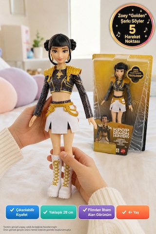 Kpop Demon Hunters Huntr/x Mattel Zoey Golden Şarkı Söyleyen Hareketli Bebek 28 Cm