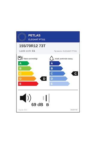 Petlas 155/70 R12 73T Elegant Pt311 Yaz Lastiği 2026