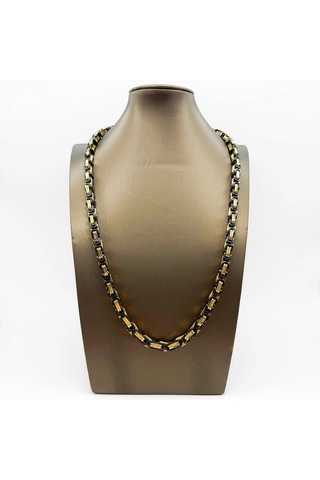 Çelik Kolye Kral Zincir Model 0.5 Mm Kalınlık 55 Cm Uzunluk Bizans Bağlantı Altın Sarısı Gold Siyah Black Gold - Siyah