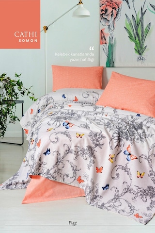 Cathi Somon Tek Kişilik Pike Takımı %100 Pamuk, Lastikli Çarşaflı Pembe