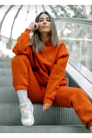 Kozia Outdoorskapşonlu Esofman Takımı Sweatshirt Jogger Turuncu