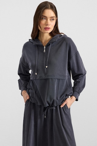 Olcay Kapüşonlu Bağcık Detaylı Premium Kumaş Sweat Etek Takım Lacivert 9403-tk