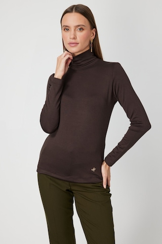 On Kadın Balıkçı Yaka Basic Bluz 61433 Kahverengi Kahverengi