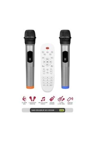 Powerway Mt70 Şarjlı Çift Mikrofonlu Hoparlör Karaoke Sistemi Taşınabilir Amfi Bluetooth Hoparlör