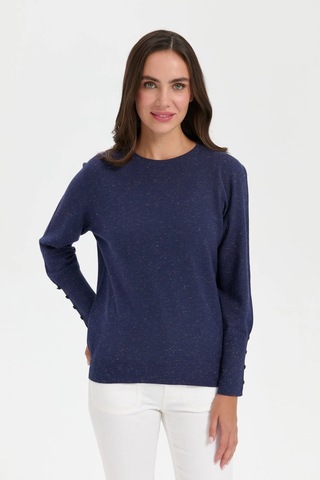 Desen Triko Kadın Sıfır Yaka Önü Kısa Arkası Uzun Bluz 23331 Indigo Indigo