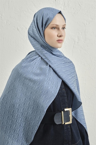 Armine Elegance İpek Pamuk Monogram Şal 26 Mavi