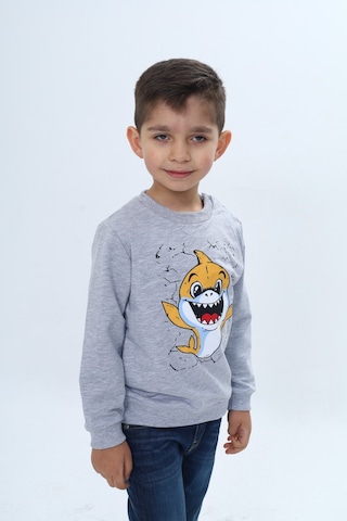 Toontoy Kids Toontoy Erkek Çocuk Çıtçıtlı Köpek Balığı Baskılı Sweatshirt Gri Melanj