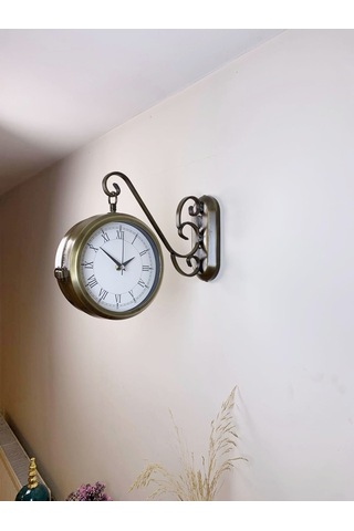 Eskitme Metal Romen İstasyon Saati 36 X 25 Cm Çift Taraflı Dekoratif Ve Şık Tasarım