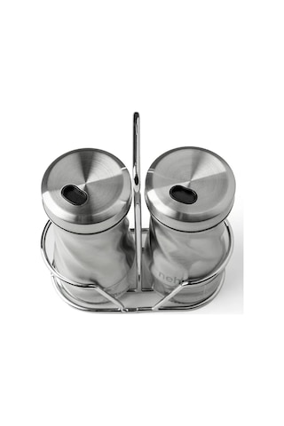 Nehir Burgulu Standlı 2 Parça Paslanmaz Çelik Baharatlık Seti Gri