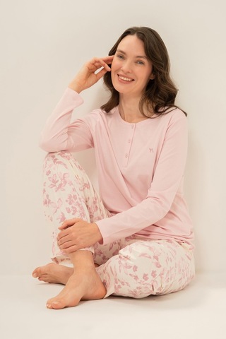 Arnetta Kadın Düğmeli Yaka Pembe Uzun Kol Pijama Takım Ar3744-s-v1 Ar3744-s-v1