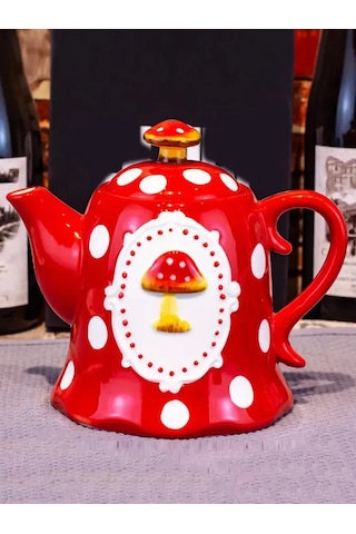 Mufunye Kuşkonmaz Desenli Seramik Çaydanlık, Isı Dayanıklı, 0.91l Kapasite, Ev Ve Misafirler İçin Çok Amaçlı Kullanım Kırmızı