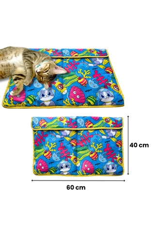 Miyav Mavi Desenli Serinletici Kedi Minderi 60x40 Cm