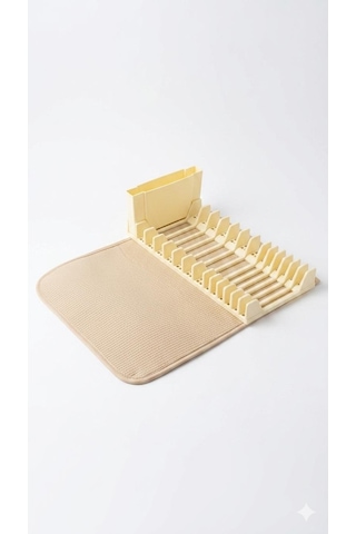 Premium Katlanabilir Mikrofiber Bulaşıklık Seti Bej - Tezgah Üstü Kurulama Matı 35x43 Cm - 3'lü Set Çok Renkli