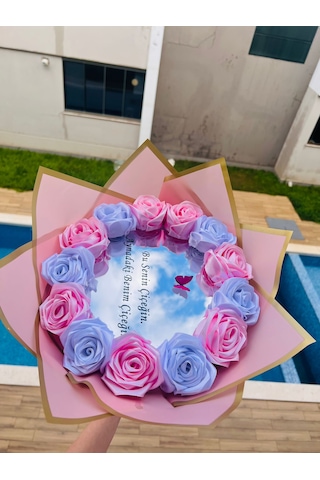 Pembe Aynalı Gül Buketi Çiçek Açık Pembe