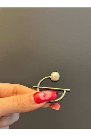 Halka İncili Çelik Broş Yaka Türban İğnesi 5 x 4 CM Füme